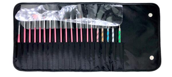 20pcs-Nail-Art Brushes-Tool-Kit-Set with black roll out pouch with magnetic closures 20pcs-Nail-Art Brushes-Tool-Kit-Set with black roll out pouch with magnetic closures
