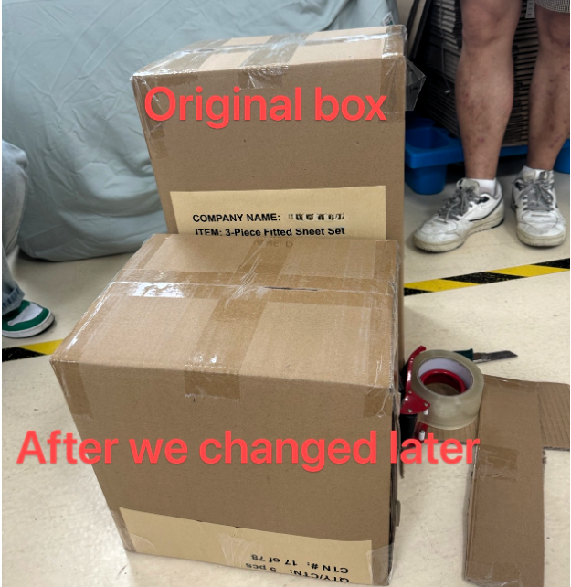repack carton box to reduce size during inspection in a factory in Jiaxing city, China.