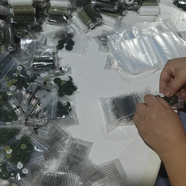 All components were finally placed into a large OPP bag to complete the sewing kit.